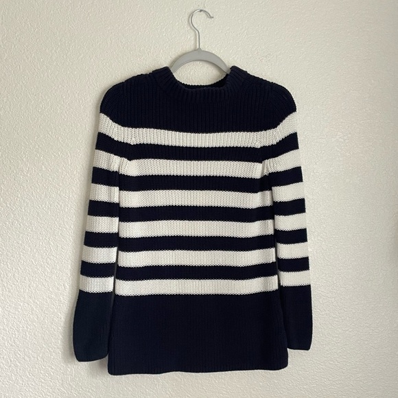 Talbots Shaker Stitch Striped Sweater 0P-2P Navy Blue Cream - Picture 4 of 10